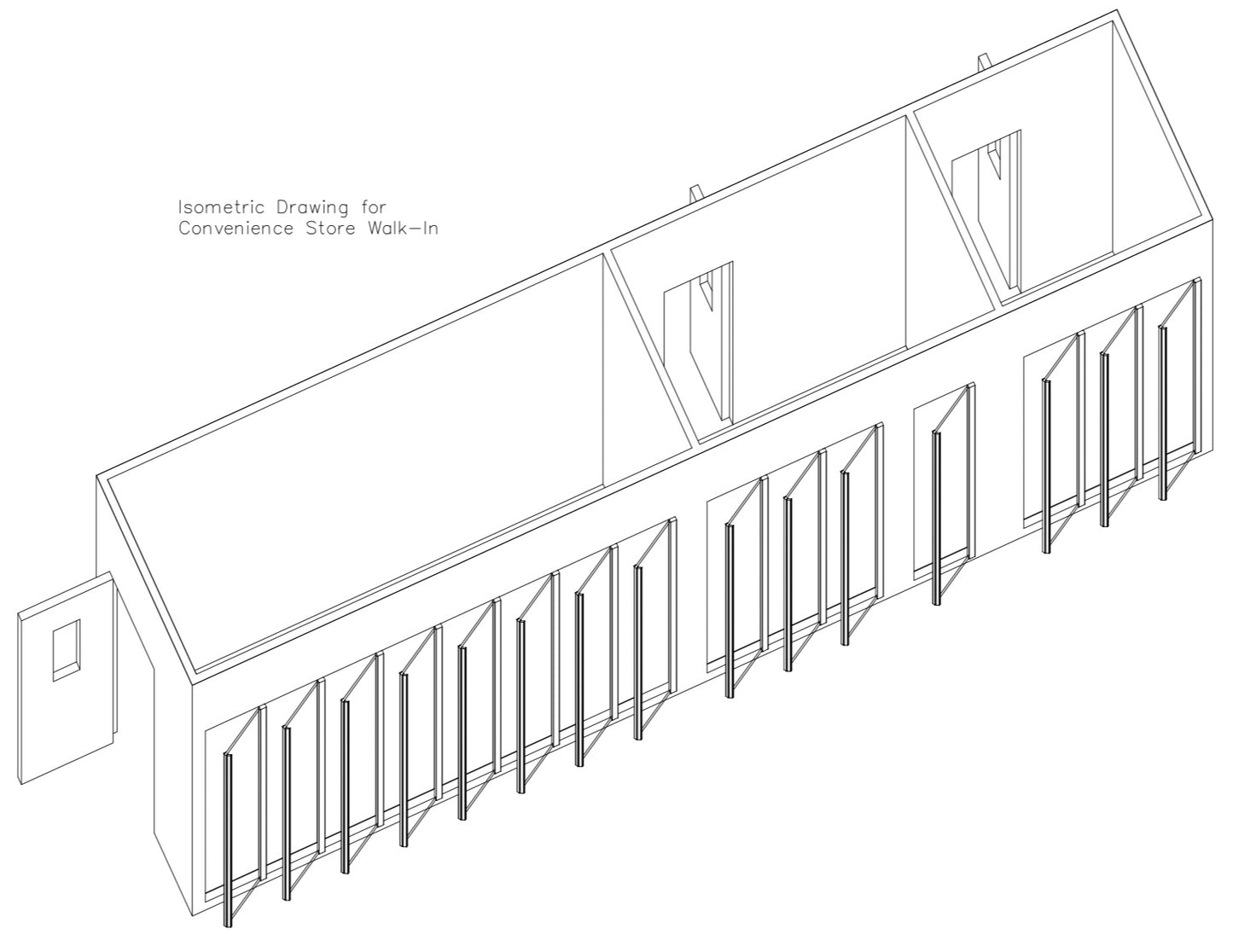 a drawing of a building with windows and a roof