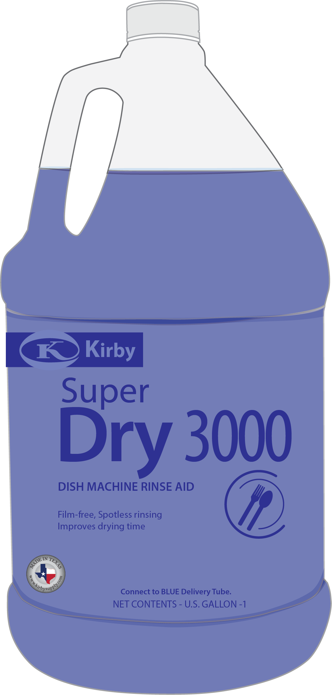 a gallon of blue liquid on a white background