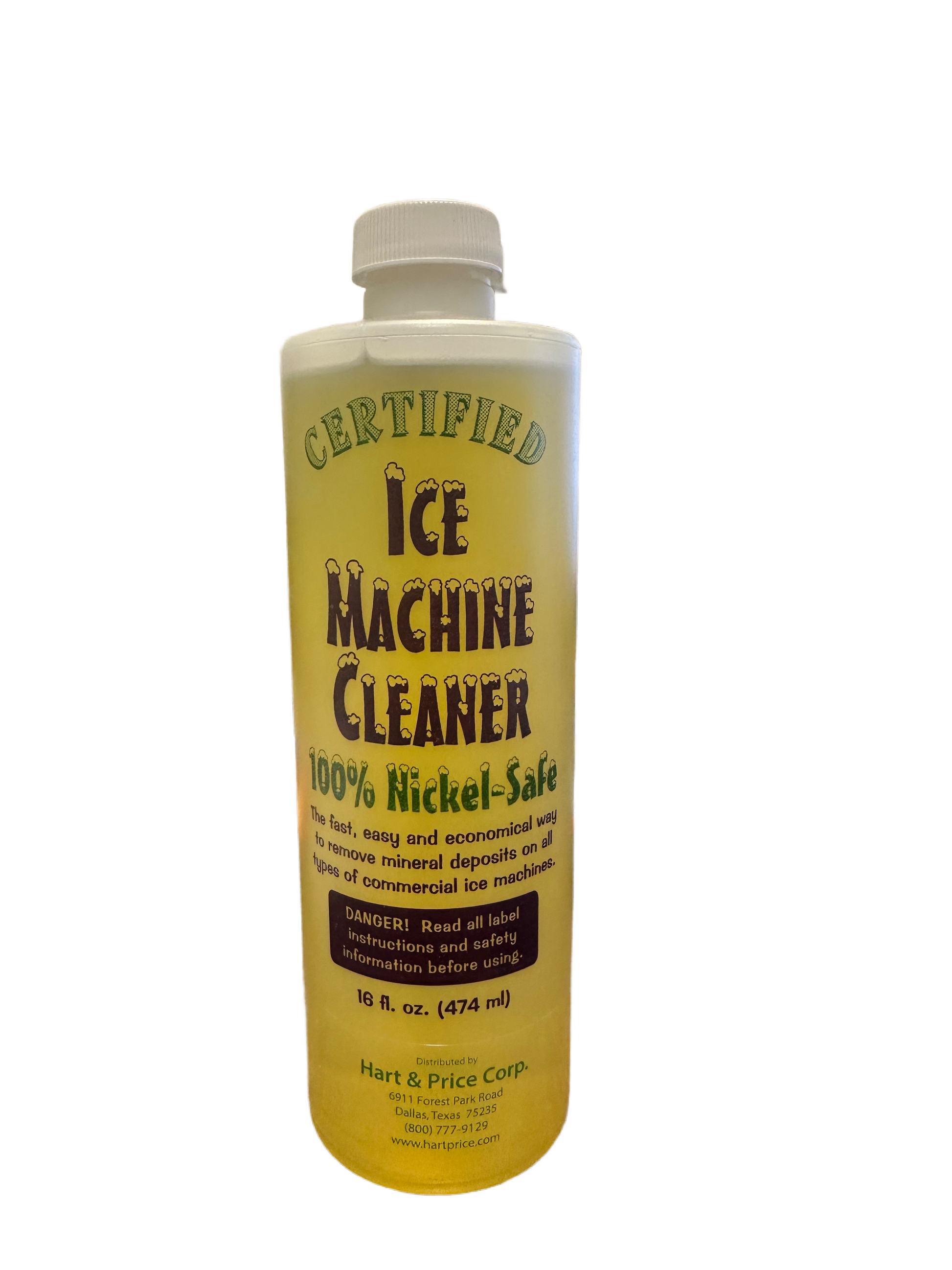 a bottle of ice machine cleaner on a black background
