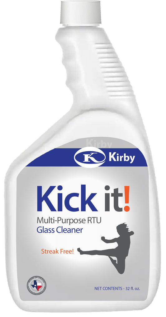 a bottle of kick it glass cleaner