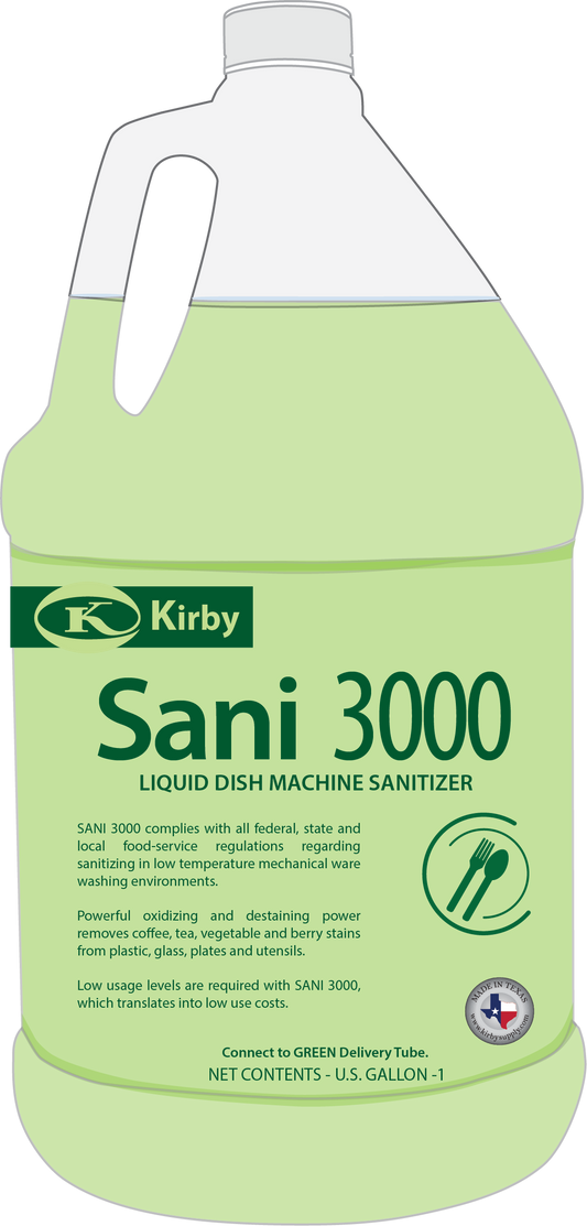 a gallon of sani 3000 liquid on a white background