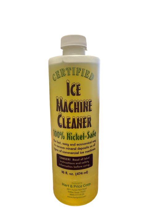 a bottle of ice machine cleaner on a black background